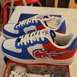 NAF Global Fourth Of July Blue and Red Flame Sneakers. Men's Sneakers Size 9.5